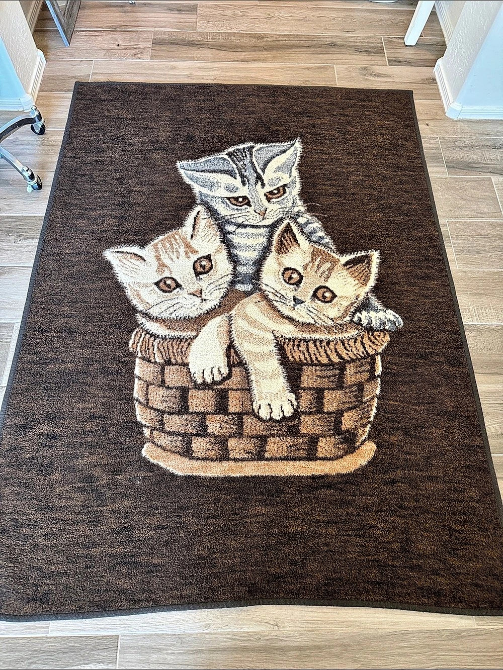 Vintage Biederlack twin kitten cats kittens in basket print blanket